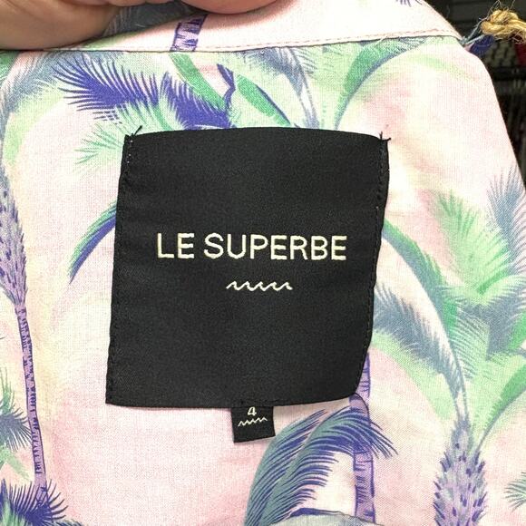 Le Superbe Future Husband Button Up Shirt, Pink Purple Palm Tree, Womens Size 4 - Picture 6 of 6